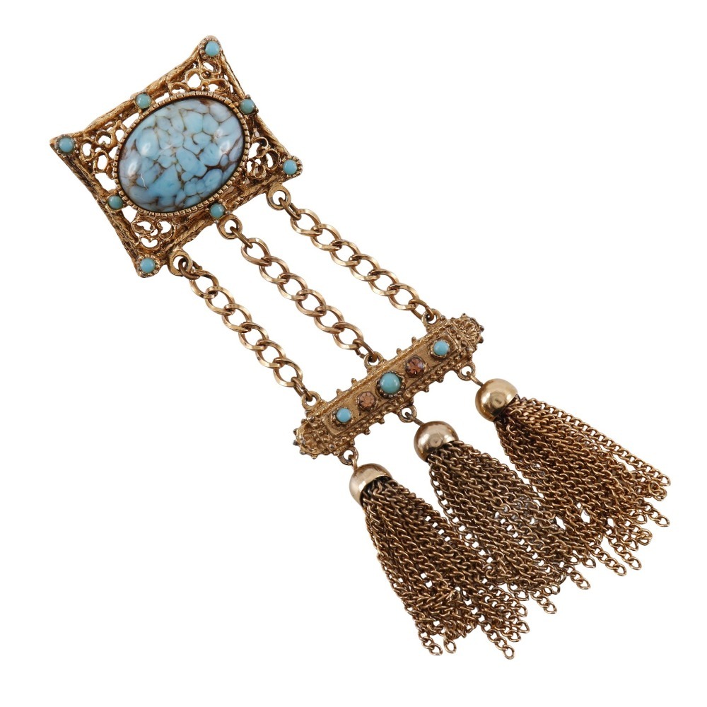 ヴィンテージ ブローチ ターコイズ×金メッキ 約37.8g レディース【M121625005】中古拍卖