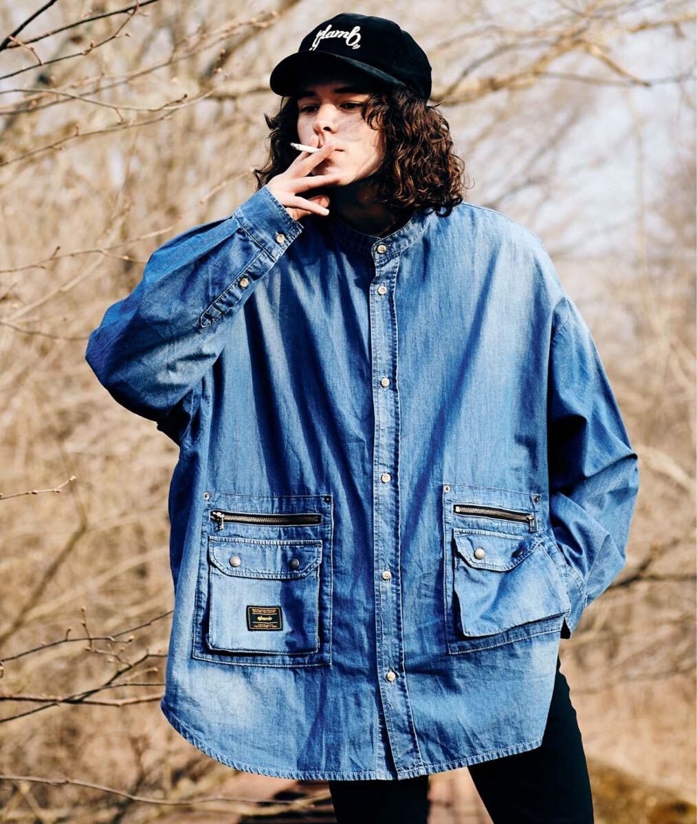 ◆ glamb グラム Stand Collar Denim SH スタンドカラー デニムシャツ GB0323 SH05 インディゴ 古着 ブルー拍卖