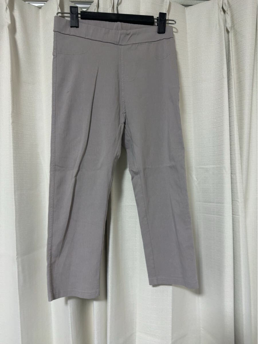 ストレッチ☆レディース パンツ☆グレイ系☆ウエストゴム☆丈短め☆七分丈☆伸縮性☆L☆拍卖