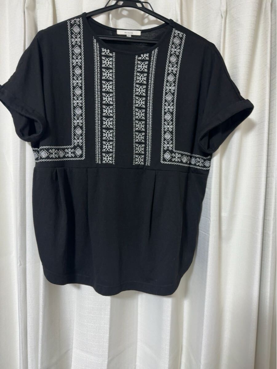 カットソー☆ Tシャツ☆ステッチ入り☆ 半袖☆L☆レディース☆黒系☆拍卖