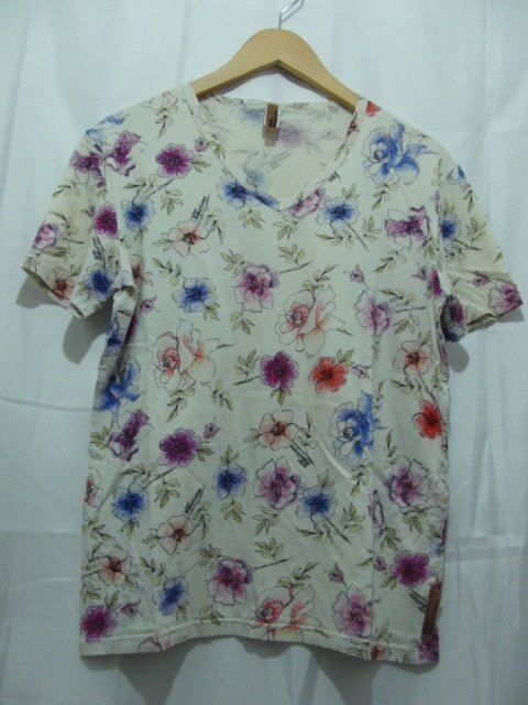 John Galliano ジョンガリアーノ Vネック Tシャツ 半袖 総柄 サイズ USA M 花柄 メンズ トップス拍卖