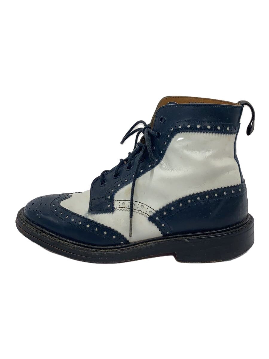 Tricker’s◆トリッカーズ/レースアップブーツ/UK7.5/NVY/カントリーブーツ/ウイングチップ/ホワイト/ブラック拍卖