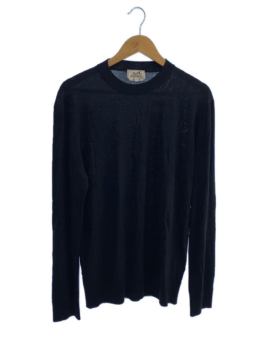 HERMES◆クルーネックセーター/ニット/XL/ウール/ブラック/総柄/エルメス拍卖