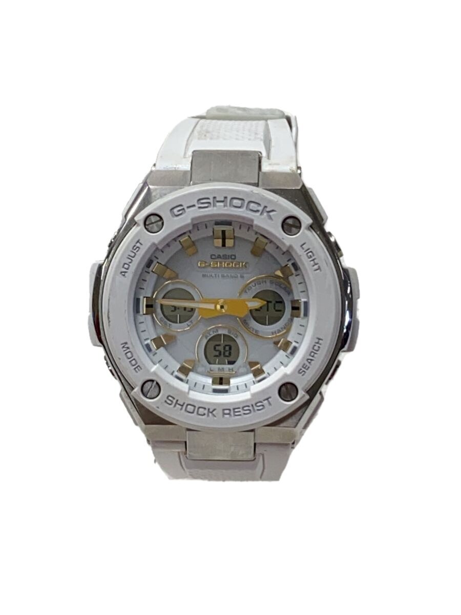 CASIO◆ソーラー腕時計・G-SHOCK/デジアナ/ラバー/WHT/WHT//拍卖