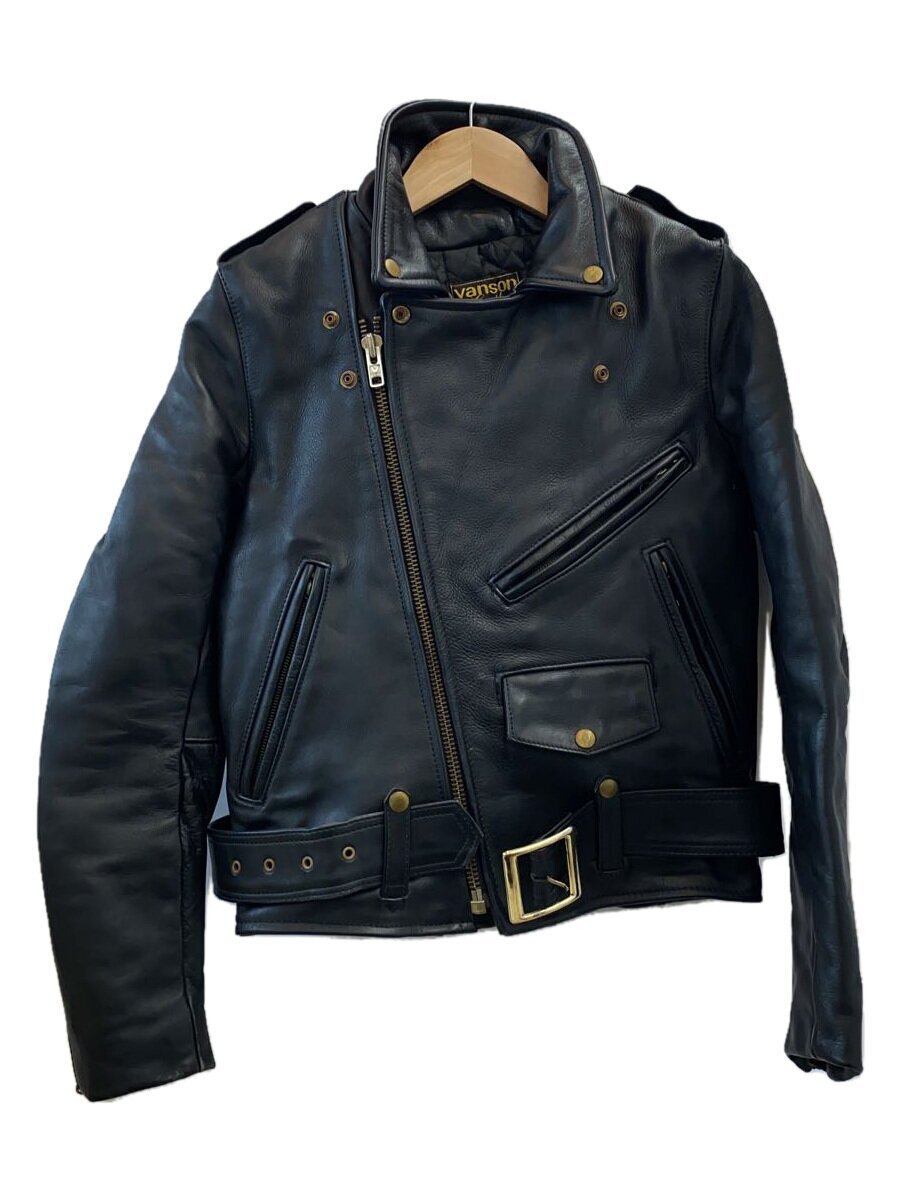 VANSON◆ダブルライダースジャケット/34/レザー/BLK/無地/VANSON拍卖