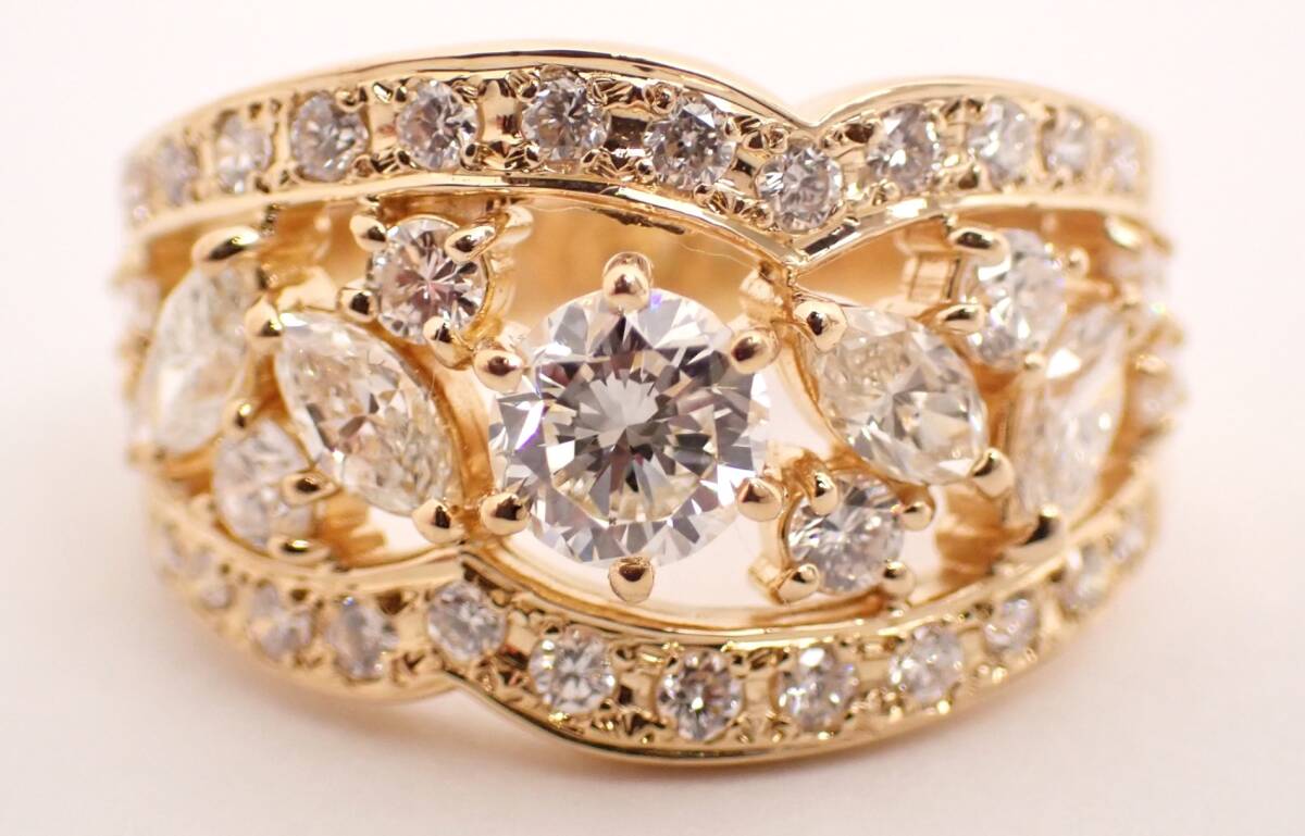 新品仕上げ済 田崎(タサキ) ダイヤリング D0.45ct FD1.11ct K18YG イエローゴールド 6.3g 12号 ラグジュアリー 指輪 箱付き レディース拍卖