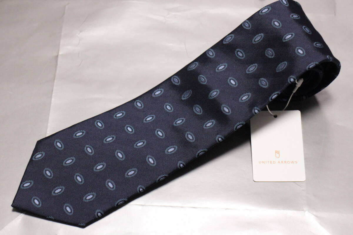 ユナイテッドアローズ*カネパ新品ネクタイ超艶華麗ネイビー*セルリアンブルー*サックスブルー小紋極上ジャガード織ハンドメイド拍卖