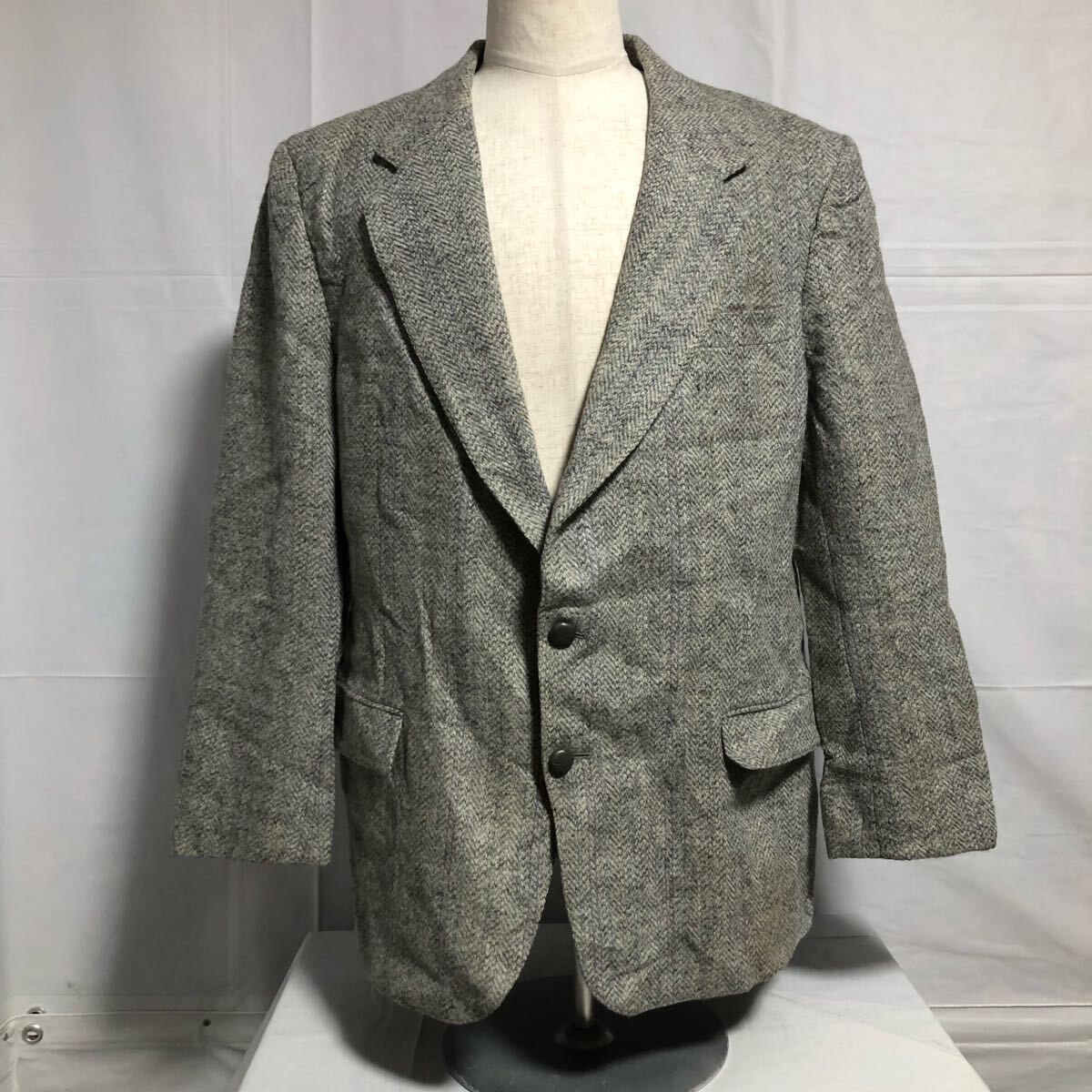 Harris Tweed ハリスツイード カナダ ウール テーラードジャケット センターベント ブラウン系 シングル ブレザー 古着 M拍卖