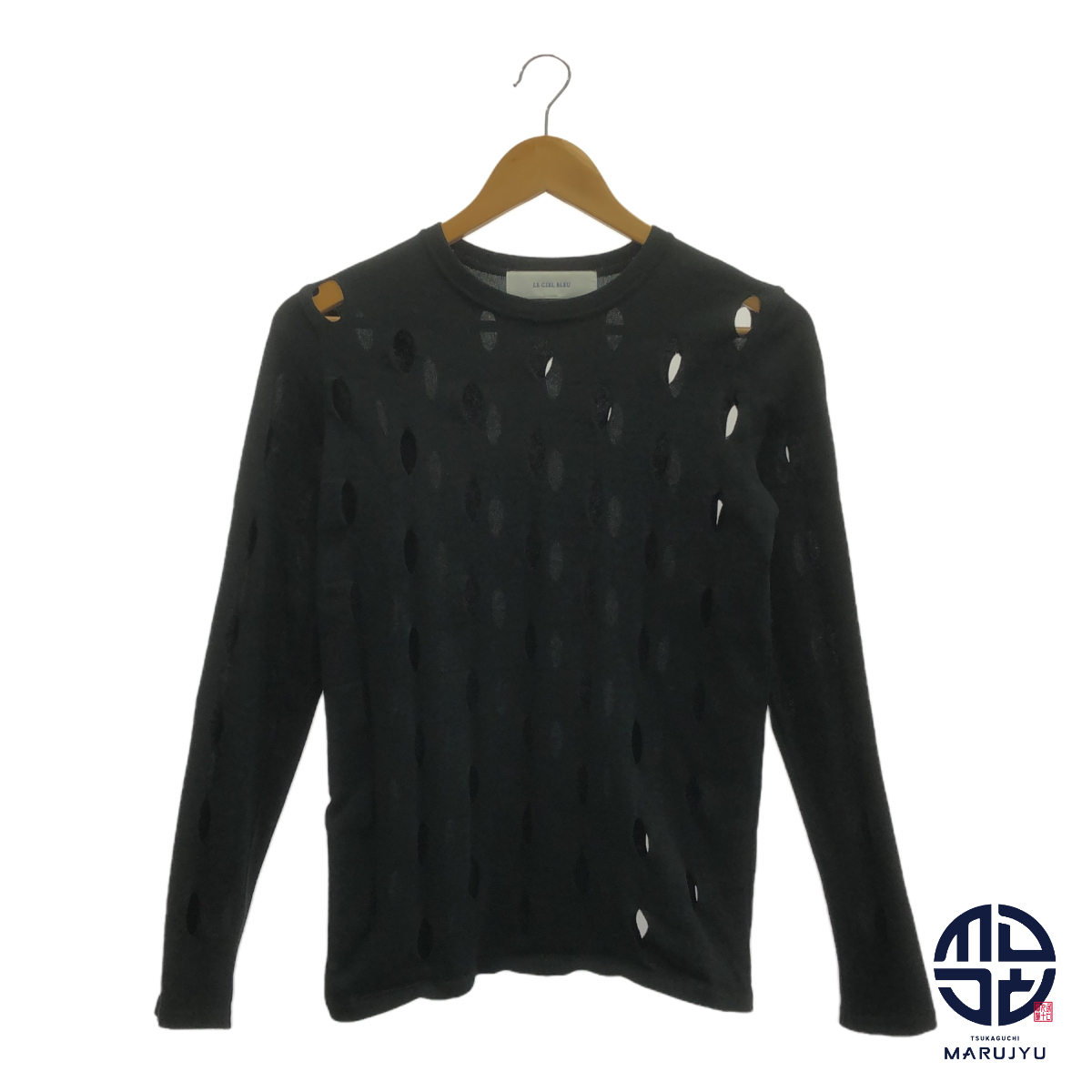 LE CIEL BLEU ルシェルブルー 黒 ブラック ビッグ アイレット ニットトップス 服 レディース アパレル サイズ36拍卖