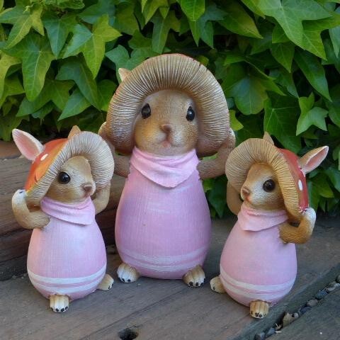 うさぎの置物 きのこウサギ親子3羽セット 6295・98H ピンク ラビット 兎 オーナメント ウサギ ラパンオーナメント きのこ拍卖