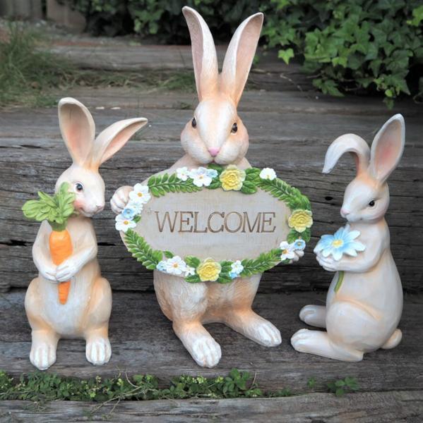 うさぎの置物 ウサギ ウエルカムファミリー N14088・14084・85 ウエルカムボード アニマルオブジェ 兎 ガーデン拍卖