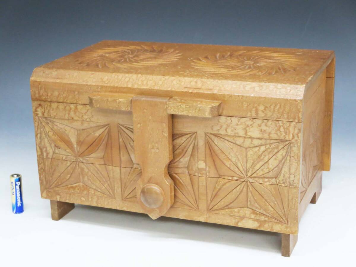 ◆(EG) 木製 木彫り 彫刻 裁縫箱 ソーイングボックス 引き出し 抽斗 小箪笥 ミニタンス 化粧箱 宝石箱 小物入れ 収納家具 インテリア雑貨拍卖