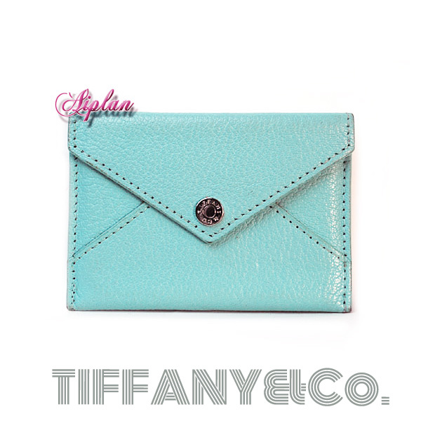 TIFFANY&Co.■レター型レザーカードケース 名刺入れ パスケース ティファニー ブルー ロゴ金具拍卖