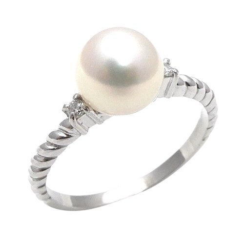【Pt900】大粒 パール 7.3mm ダイヤ 0.04ct リング 13号 3.0g プラチナ ダイヤモンド 真珠 指輪 Platinum ring【ネコポスOK】◇J拍卖