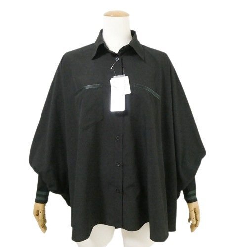 未使用 キョウコヒガ 定価1.8万 袖口リブ フレアーシャツ 黒 ブラック L~LL 大きいサイズ 長袖 ブラウス ポンチョ KYOKO HIGA◆TA4拍卖