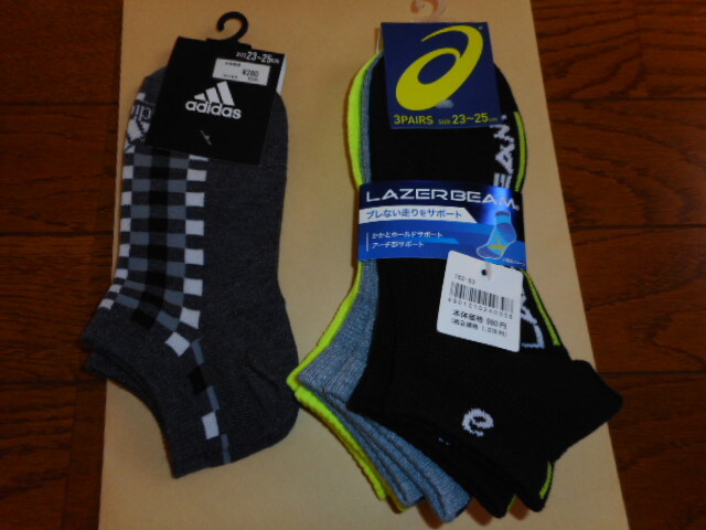 ☆新品 アシックス 3足・adidas 1足 ソックス 23~25㎝ ☆ 拍卖