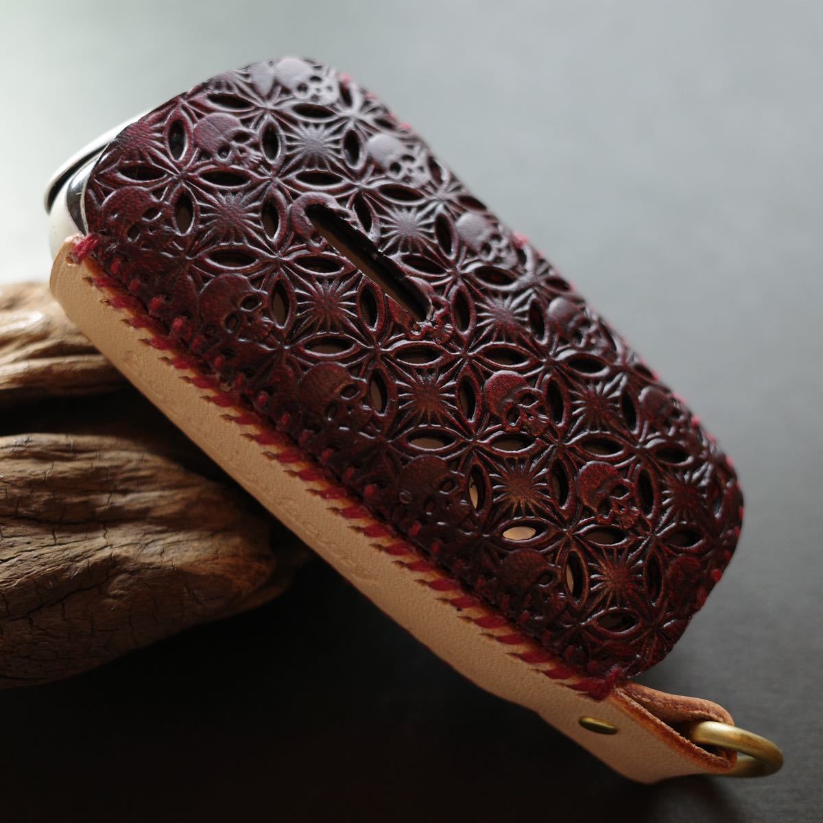 【PloomX / PloomXadvanced】プルームX / プルームXアドバンスド 本革 レザーケース 透彫 〝髑髏混〟朱殷拍卖