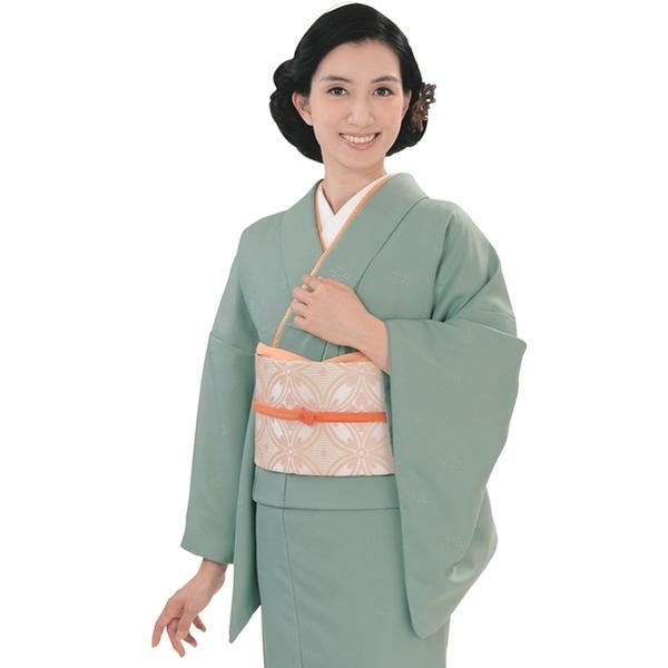 【慶事のきもの】【3点セット 着物・袋帯・長襦袢】R.K 洗える着物 色無地(地模様)【16 緑青】レディース(E)拍卖