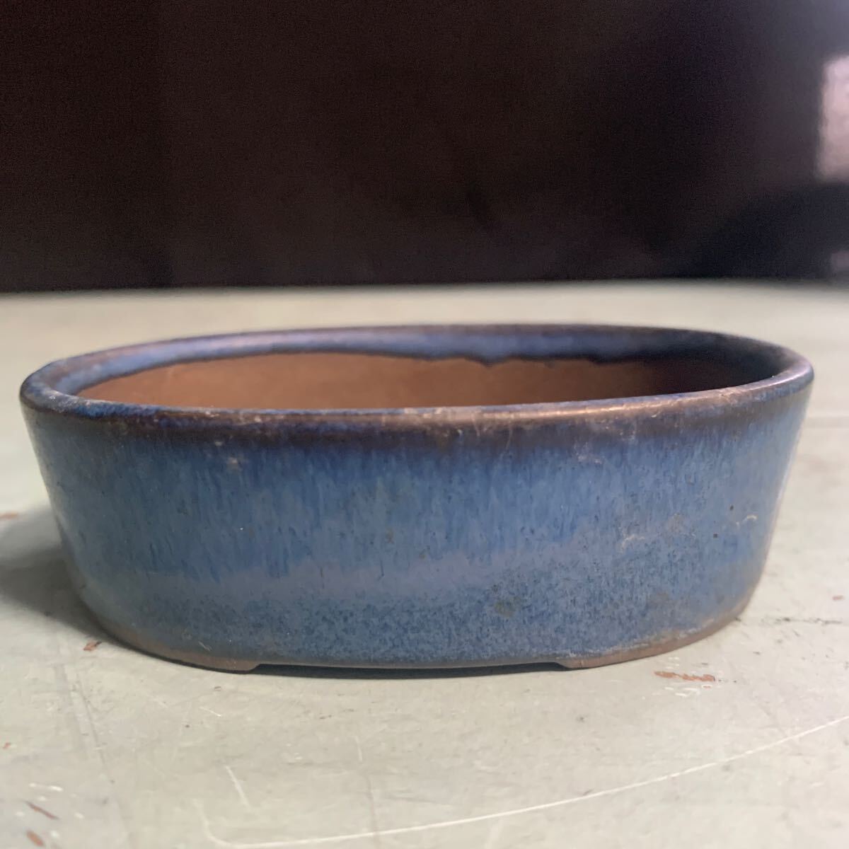 植木鉢 盆栽 小さな鉢 中国? 在銘 ミニ盆栽 アンティーク ミニ 盆栽鉢 鉢 ミニチュア 陶器 ミニサイズ 楕円形 (A-1924)拍卖