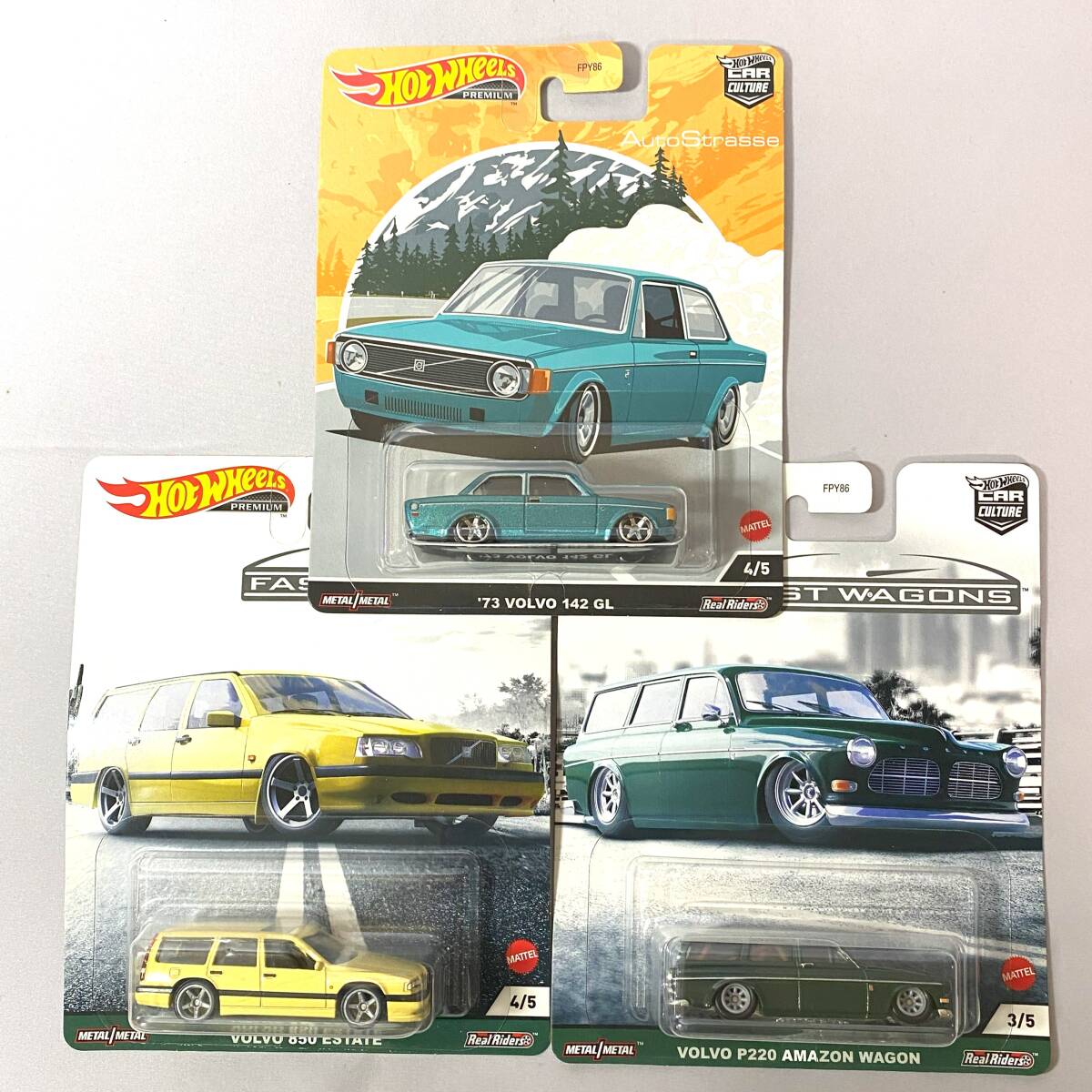 1/64 Hotwheels 3台セット ★ P220 AMAZON WAGON ★ 850 ESTATE ★`73 142 GL★ VOLVO ボルボ RR リアルライダー拍卖