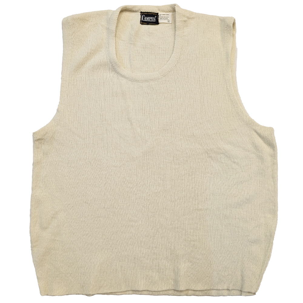 60's vintage sweater vest CAMPUS アメリカ製 sizeXL アクリル クルーネック 薄手 きなり 古着 U.S.A. 60年代【H】拍卖
