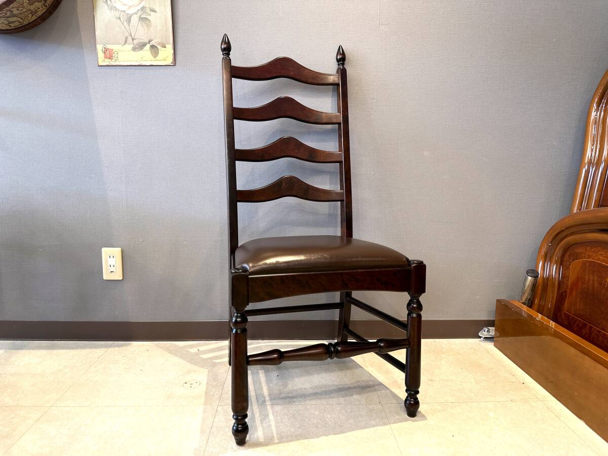 5D42 北海道民芸家具 ラダーバックダイニングチェア ハイバックチェア 椅子拍卖