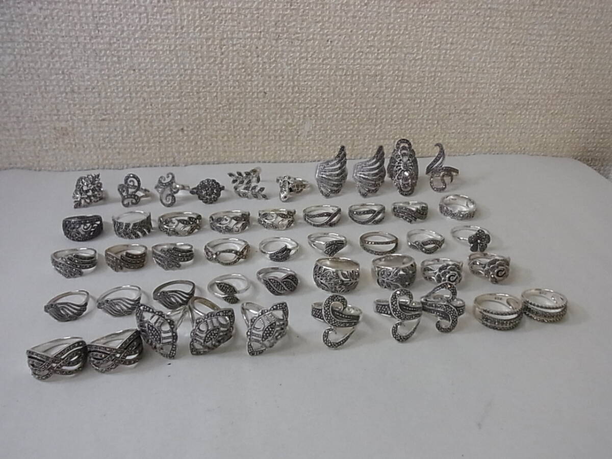 161211H05-0402H-A13■シルバーアクセサリー■リング/指輪 計47点セット 石付き 約9号~約19号 SV925 総重量約192g拍卖