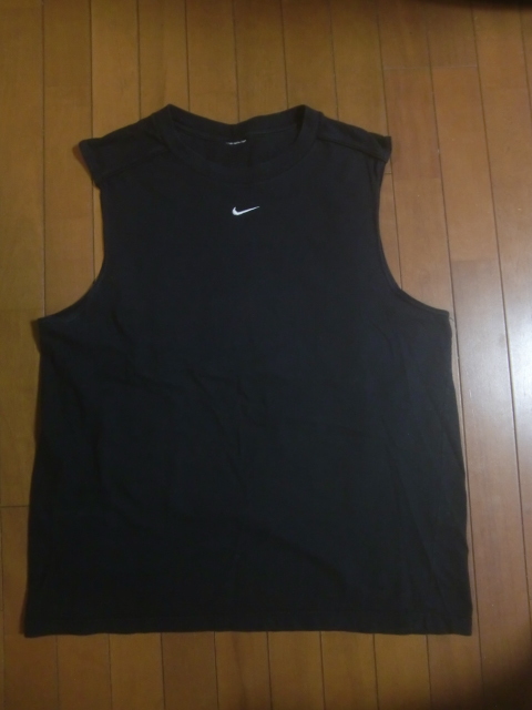 90s nike センタースウォッシュ 刺繍ロゴ ノースリーブ ビッグシルエット 黒拍卖