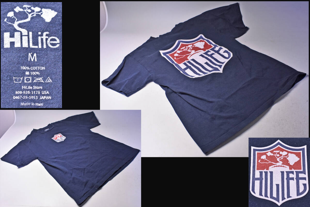 HILIFE ★ ハイライフ ★ Tシャツ ★ バックプリント ★ ネイビー ★ M ★ 綿100% ★ ハワイ ファッションブランド ★ 中古品 ★ 色移り有拍卖