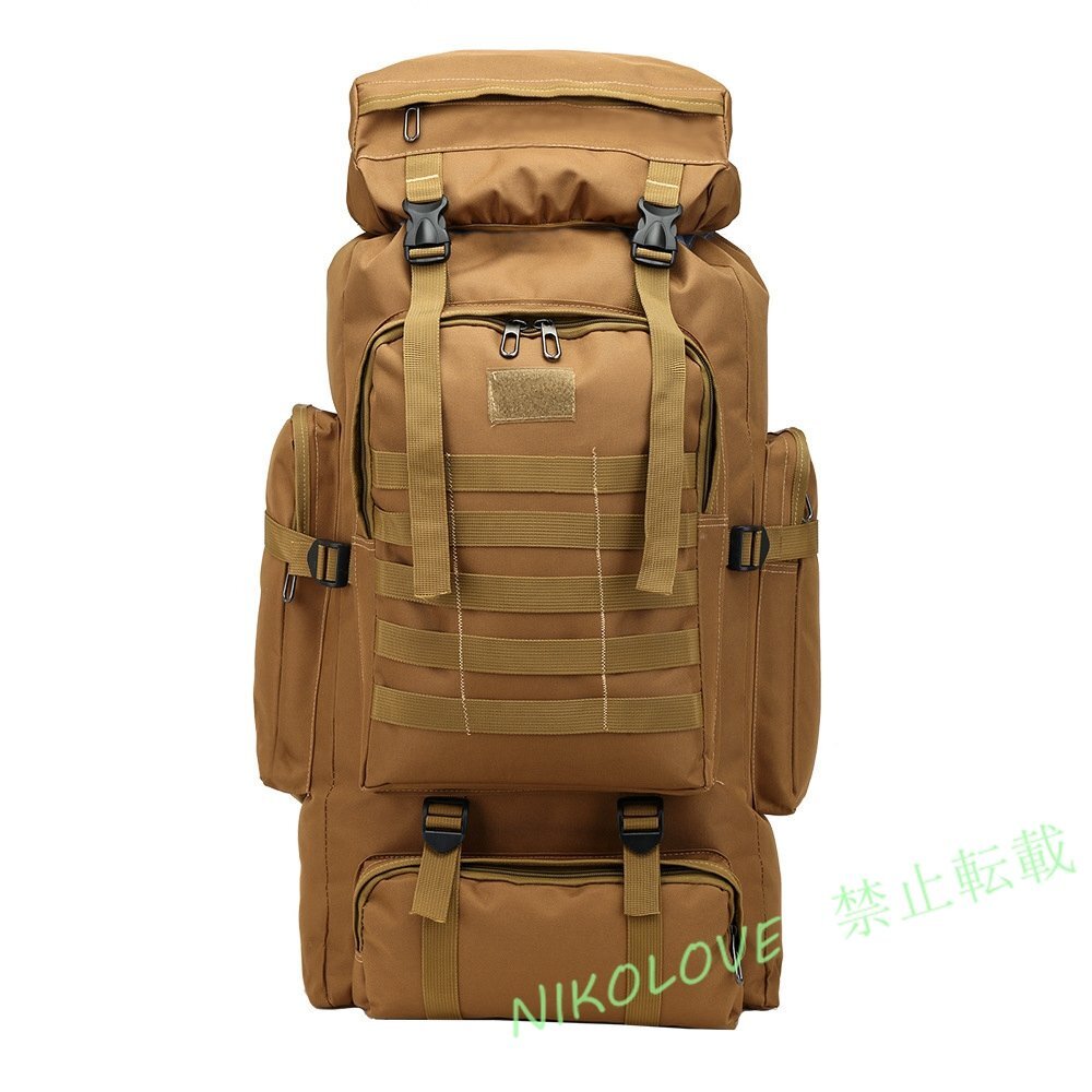 新品 大容量カーキ 80L 大型 バックパック リュック 迷彩 ミリタリー 防水 大容量 キャンプ 登山 アウトドア ハイキング拍卖