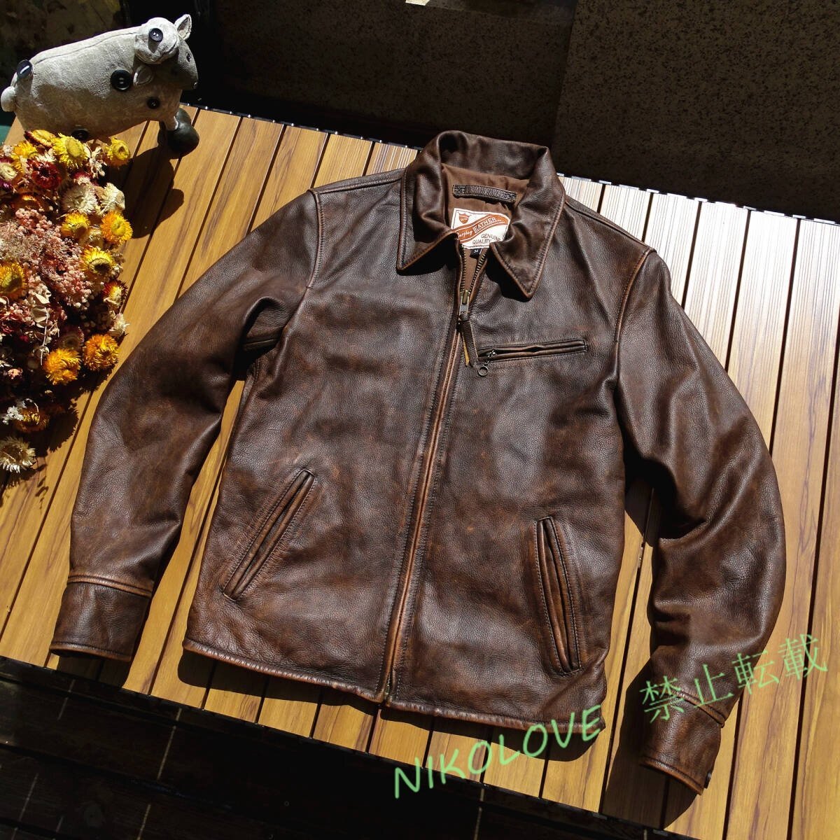 新品 ヴィンテージ復刻デザイン 上質 茶芯牛革 カウハイドレザー ユーズド加工 ライダースジャケット S~4XL拍卖