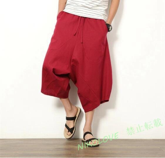 新品 ワイドパンツ サルエルパンツ メンズ クロップドパンツ ガウチョパンツ バギーパンツ七分丈涼しい 夏 ズボン ボトムスM~5XL拍卖