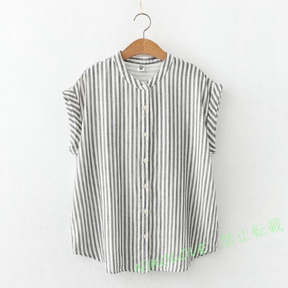 新品 半袖 ブラウス レディース ス半袖シャツコットンシャツ チュニックストライプトップス オシャレきれいめ通気性柔らかMサイズ選択可拍卖