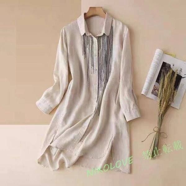 新品 シャツ ブラウスシャツ カジュアル 刺繍り 綿麻シャツ チュニック ゆったり 大きいサイズ 長袖 トップスM-2XL拍卖