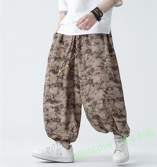 新品 春夏 サルエルパンツ メンズ ワイドパンツ チノパン ゆったり カジュアルパンツ 迷彩柄 サマーパンツ大きいサイズM~5XL カーキ拍卖