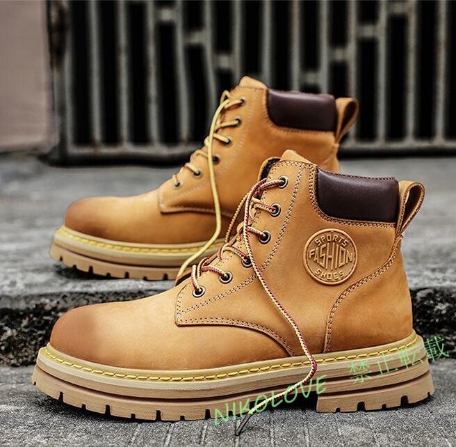 新品 ショートブーツ マーティンブーツ ワークブーツ レザーシューズ 本革革靴 ハイカット 牛革 作業靴 アメカジ 秋 ブラウン 24cm~27cm拍卖
