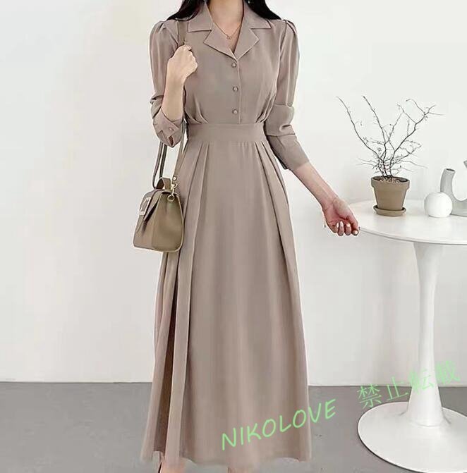 新品 ワンピース レディース 長袖 ロング丈ワンピース 無地 おしゃれ きれいめ 20代-40代 着痩せ 体型カバー 大きいサイズ S-XL拍卖