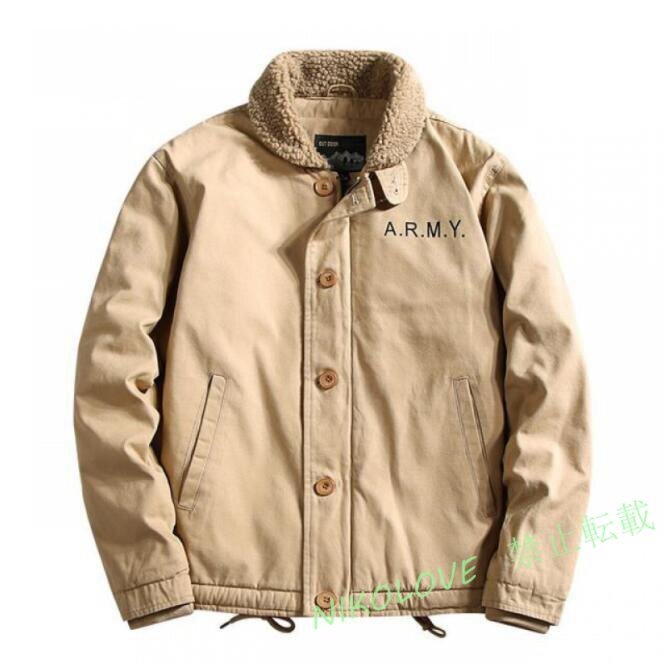 新品 お洒落 ミリタリージャケット メンズ N-1 デッキジャケット ボアジャケット 裏起毛 ブルゾン ジャケット あったか XLカーキ拍卖