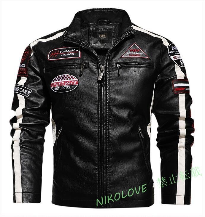 新品 商品 秋冬 刺繍 厚手 裏起毛 メンズレザー ライダースジャケット バイクジャケット ジャンパー ブルゾン 革ジャン 3色L~3XL拍卖