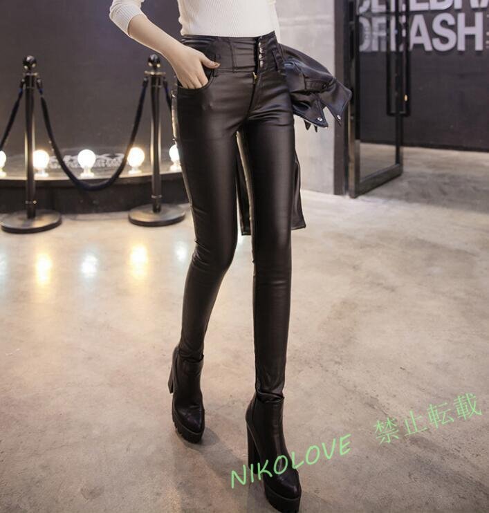 新品 レザースパンツ レディース ロングパンツ 裏起毛 フェイクレザー ストレッチ ボトムス ハイウエスト スリム 秋 冬 着痩せ XL拍卖