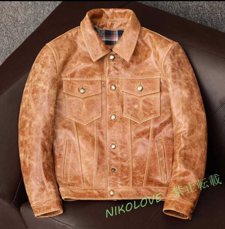 新品 アメカジ レザージャケット 上品 本革 牛革 ライダースジャケット 革ジャン S~4XL 秋冬 ブラウン系拍卖