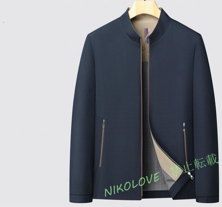 新品 サイズ選択可M紺色 防風&撥水 メンズ 立ち襟 ジャケット 高級サテン生地 耐摩耗 防シワ 着心地快適 春秋 ビジネス カジュアル アウタ拍卖