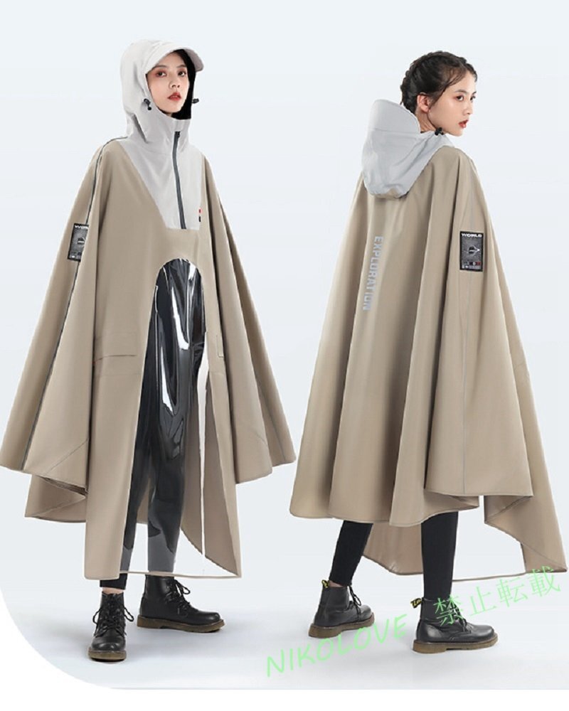 新品 レインコート 自転車 バイク用 レインポンチョ 二重ツバ 安全ロング丈 カッパ リュック対応 多 機能 雨具 バイザー付き 収納袋付拍卖