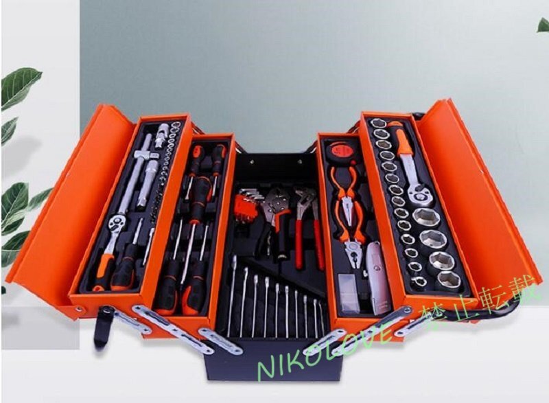 新品 のものです ラチェットレンチ工具セット/自動車修理85点セット工具/レンチスリーブセ ット 鉄箱家庭用工具箱です拍卖