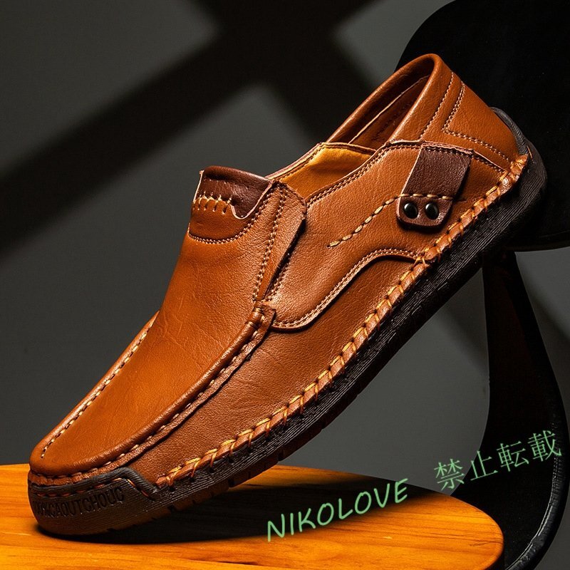 新品 ローファー 牛革 ドライビングシューズ メンズ シューズ 靴 レザー シンプル 柔軟 男性 素足履き 大人 紳士用 イエロー 24~28cm拍卖