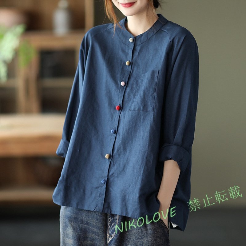 新品 シャツ カジュアル 綿麻 大きいサイズ チュニック20代30代40代50代ナチュラルゆったり 無地長袖 ブラウス シャツM-2XL拍卖