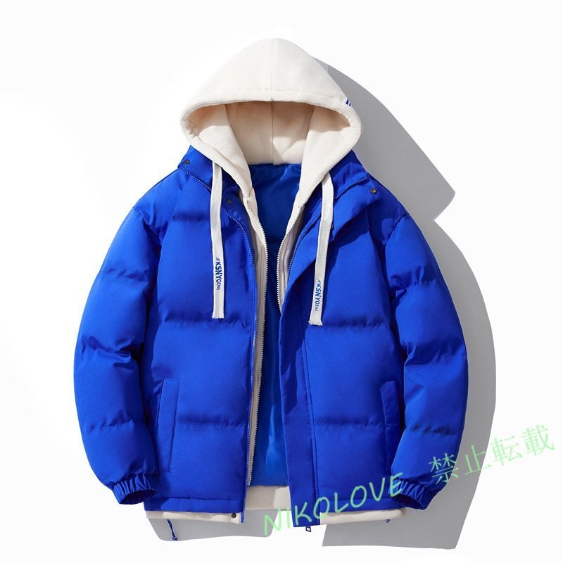 新品 秋 4色選択可 ダウンジャケット メンズ 厚手 中綿ジャケット キルトコートフード付き 中綿コート軽め防寒 保温 カジュアル M~4XL青拍卖