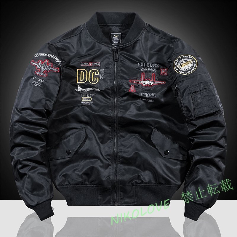 新品 ミリタリージャケット メンズ おしゃれ フライトジャケット MA-1 防風 防寒 コート ジャンパー 刺繍 ブラック M~4XL拍卖
