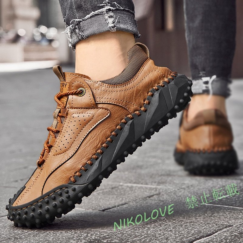 新品 ウォーキングシューズ 紳士靴 メンズ レザーシューズ 本革 ブーツ 超美品 スニーカー アウトドア軽量通気 キャンプ ブラウン拍卖