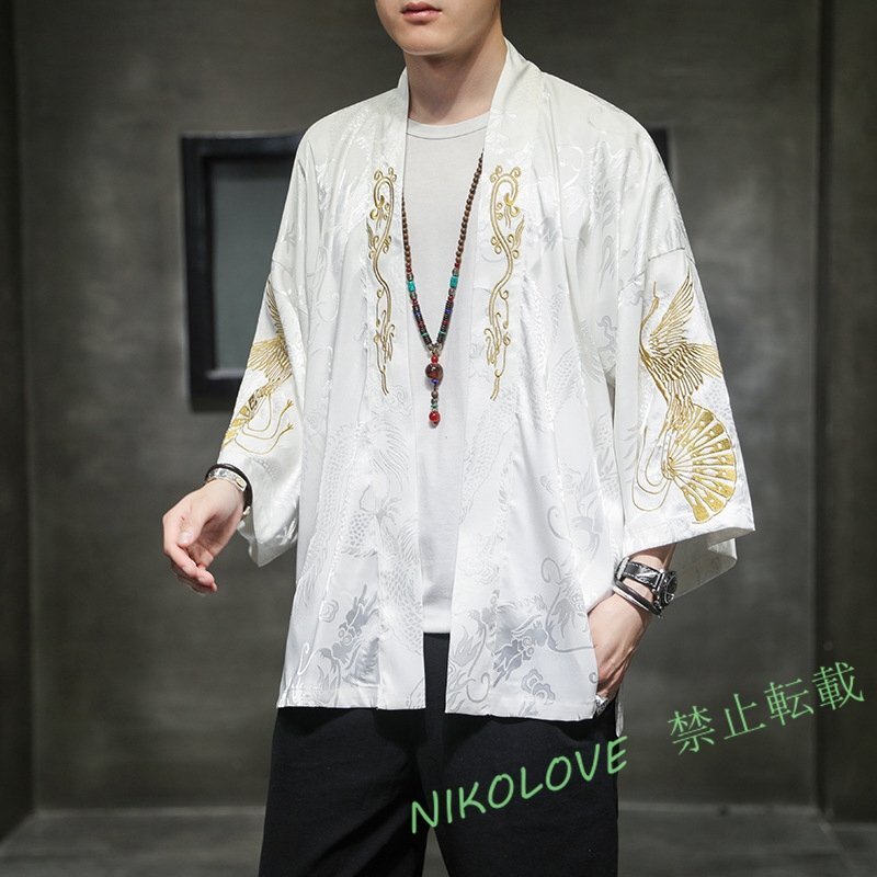 新品 羽織 メンズ 夏秋 和式パーカー 開襟シャツ カジュアルシャツ アウター 甚平 着物 ゆったり 部屋着 大きいサイズ 白 M~5XL拍卖